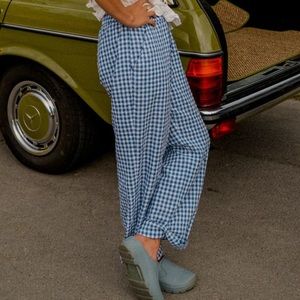 sonderhaus blue checkered gingham print pant